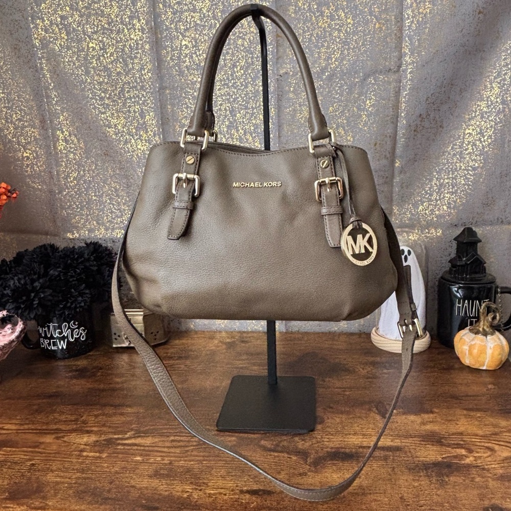 Michael Kors Bedford Legacy Medium Pebbled Leather Satchel in Olive Brown